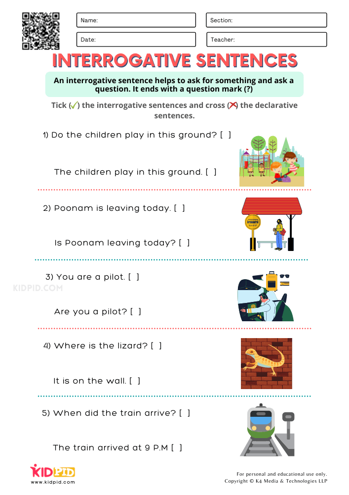 Interrogative Sentence Free Printable Worksheets For Grade 1 Kidpid