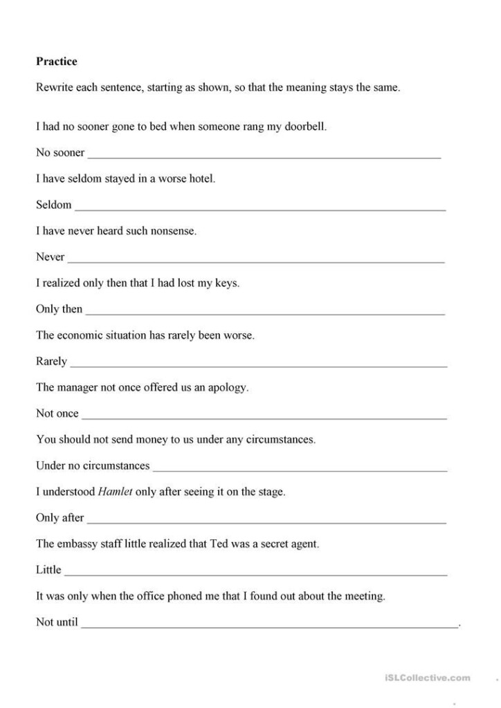 Inverted Sentences Worksheets