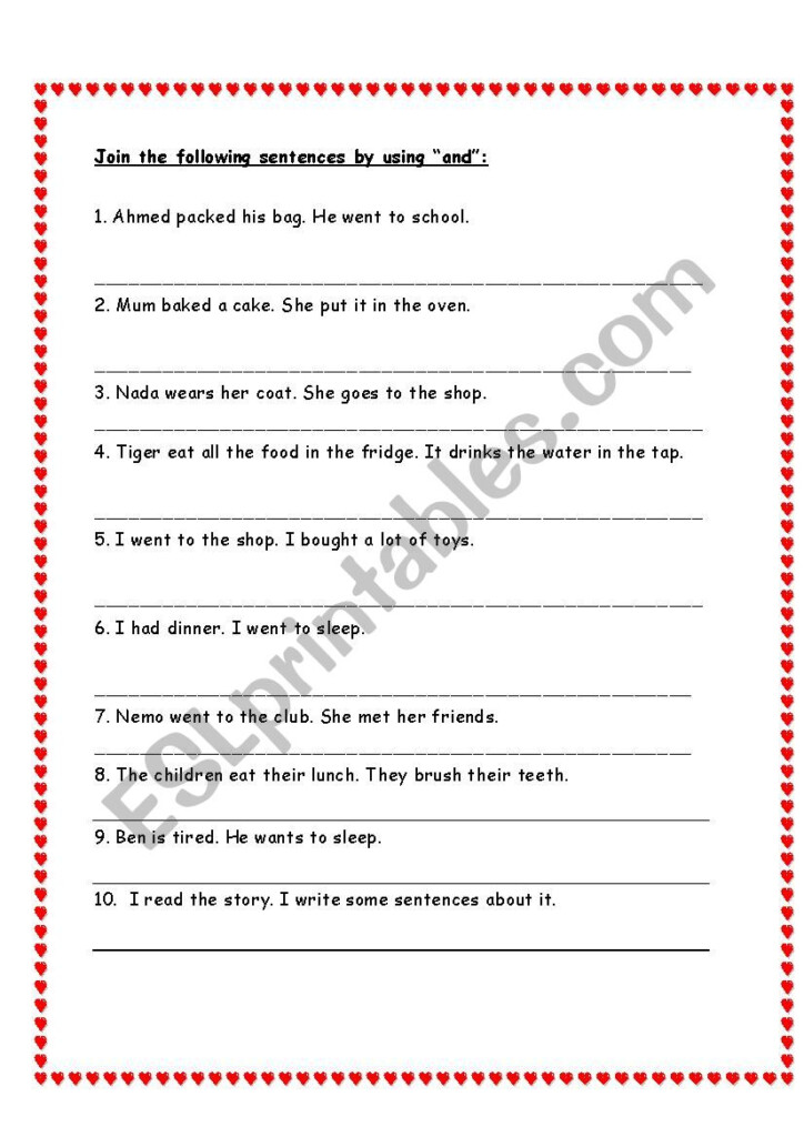 Joining Sentences Using and ESL Worksheet By Nemo25