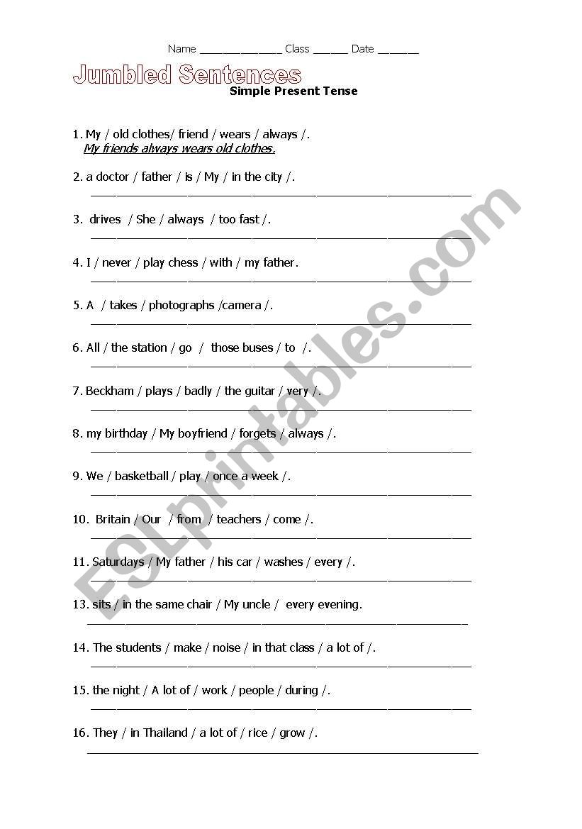 Jumbled Sentences ESL Worksheet By Chai