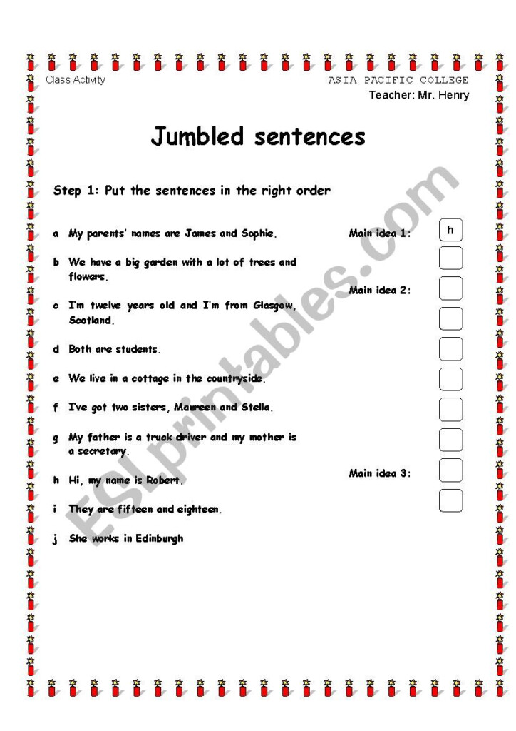 Jumbled Sentences Part 1 Worksheet Free Worksheets Samples Jumbled 