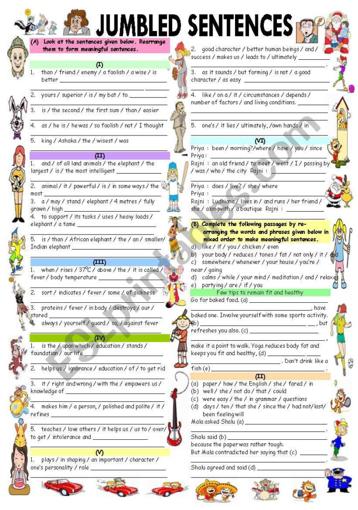 JUMBLED SENTENCES WITH ANSWER KEY ESL Worksheet By Vikral