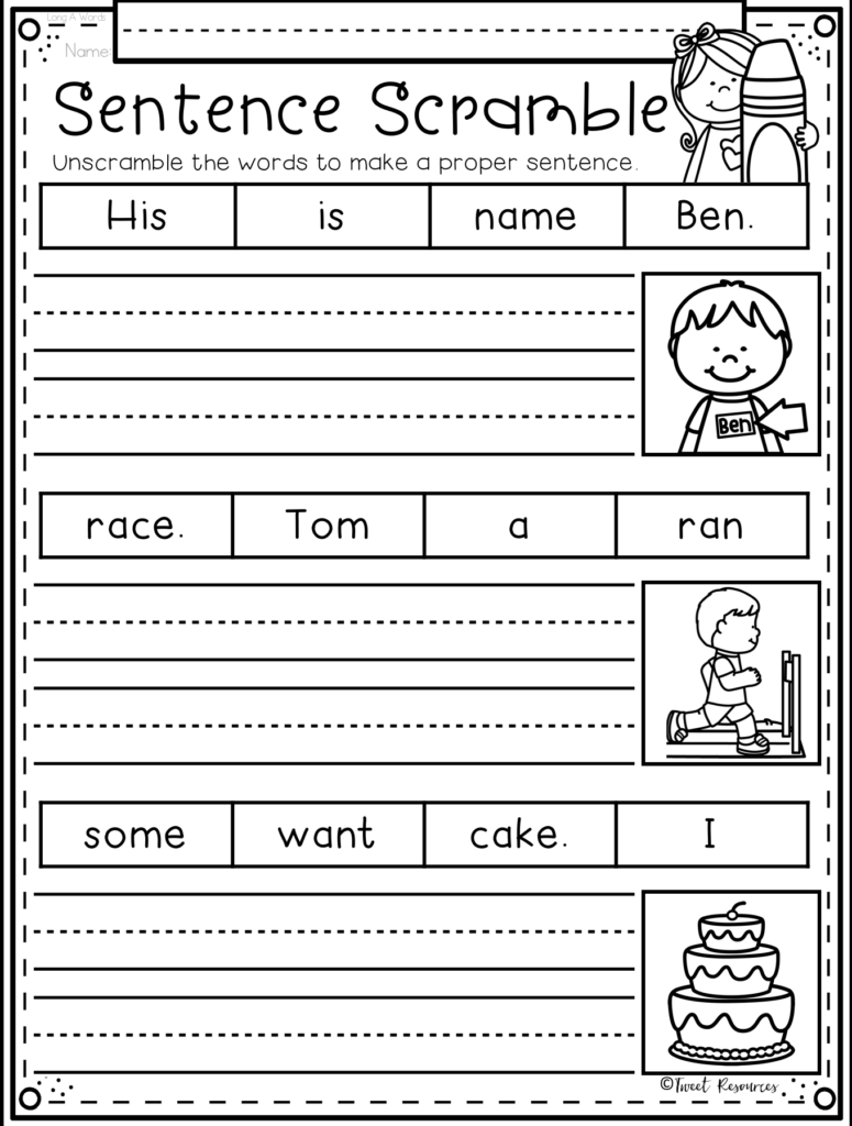 Kindergarten Writing Simple Sentences Worksheets Kidsworksheetfun