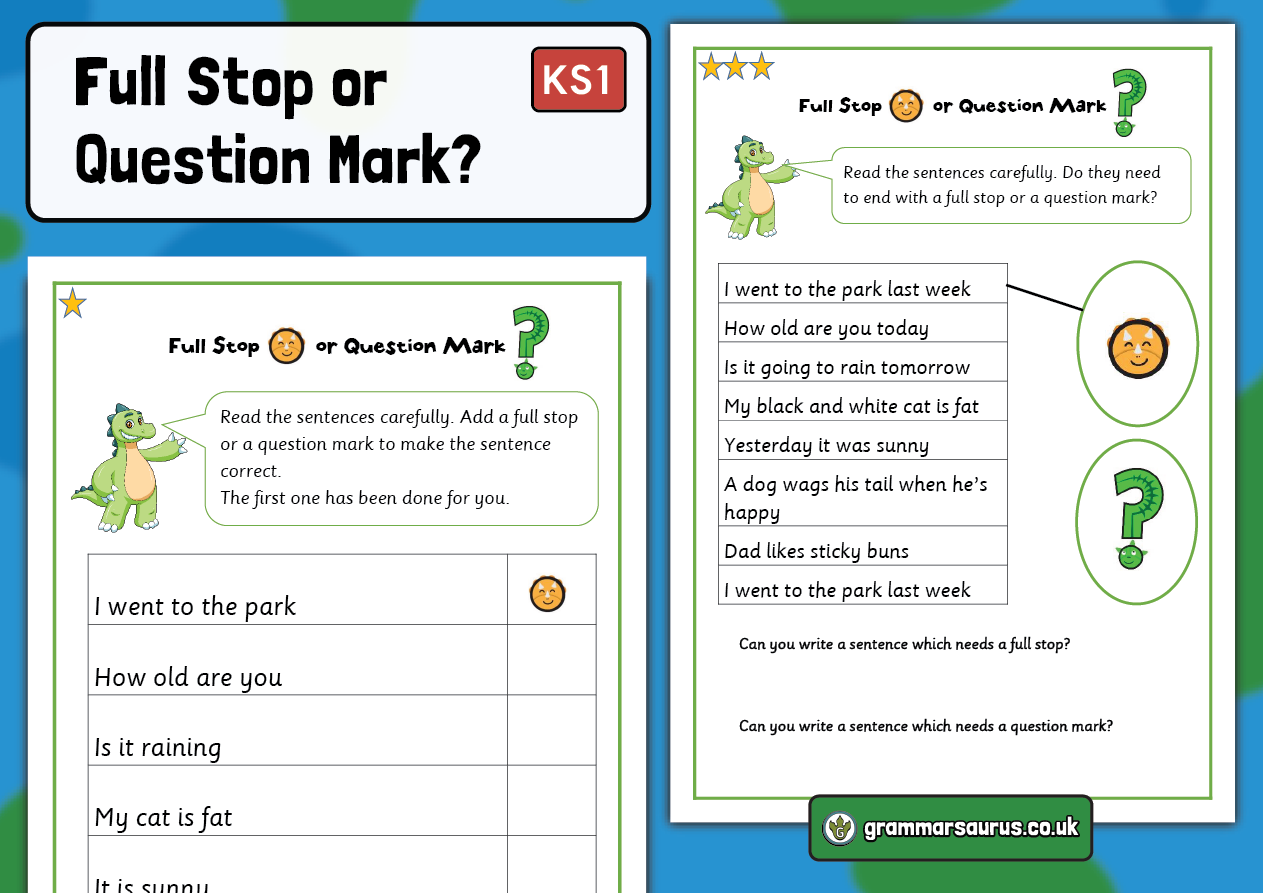 KS1 Full Stop Or Question Mark Grammarsaurus