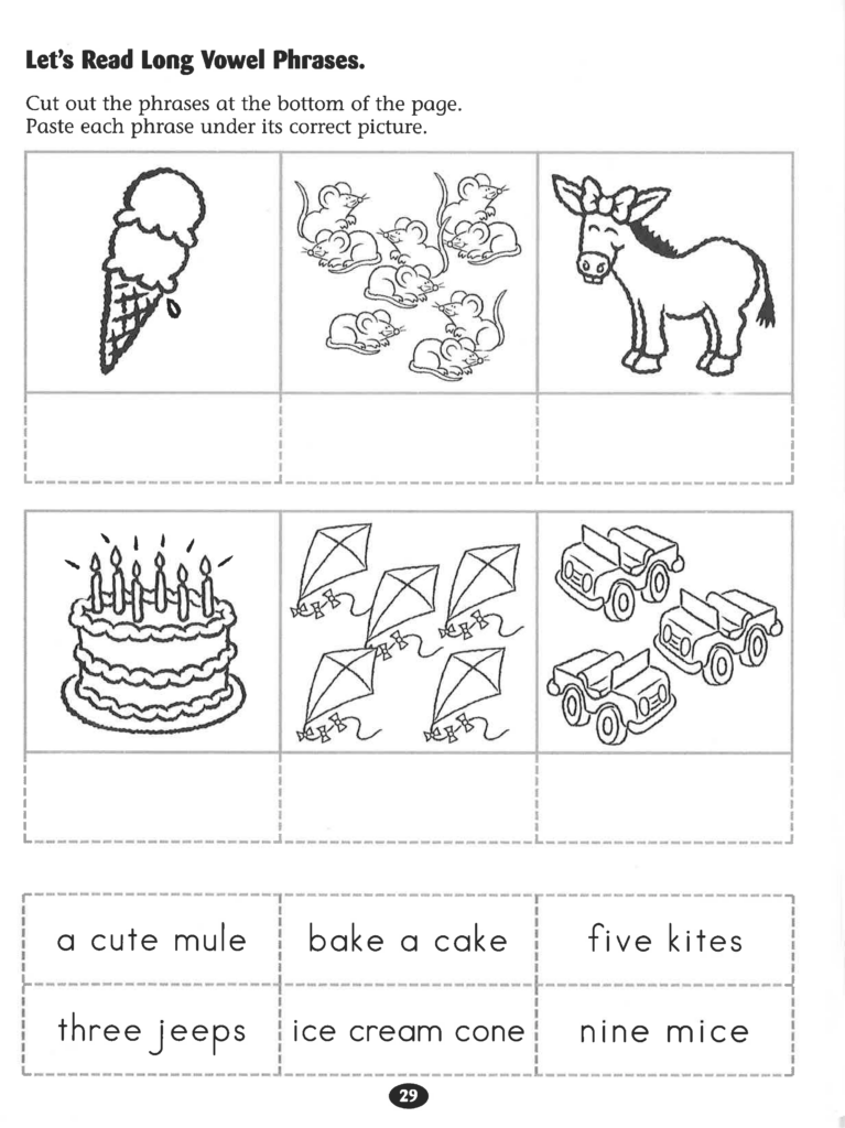 Let s Read Long Vowel Phrases worksheet Free Kindergarten Worksheets 