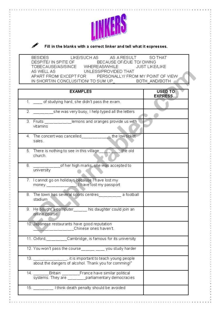 LINKERS Exercises And Reading ESL Worksheet By Vincentvan