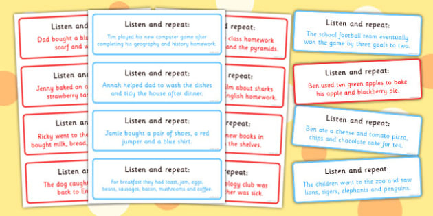 Listen And Repeat 12 13 Word Length Sentence Cards Literacy