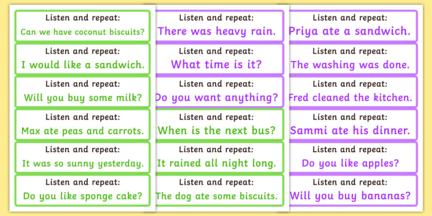 Listen And Repeat 4 5 Word Length Sentence Cards Set 2 Listen