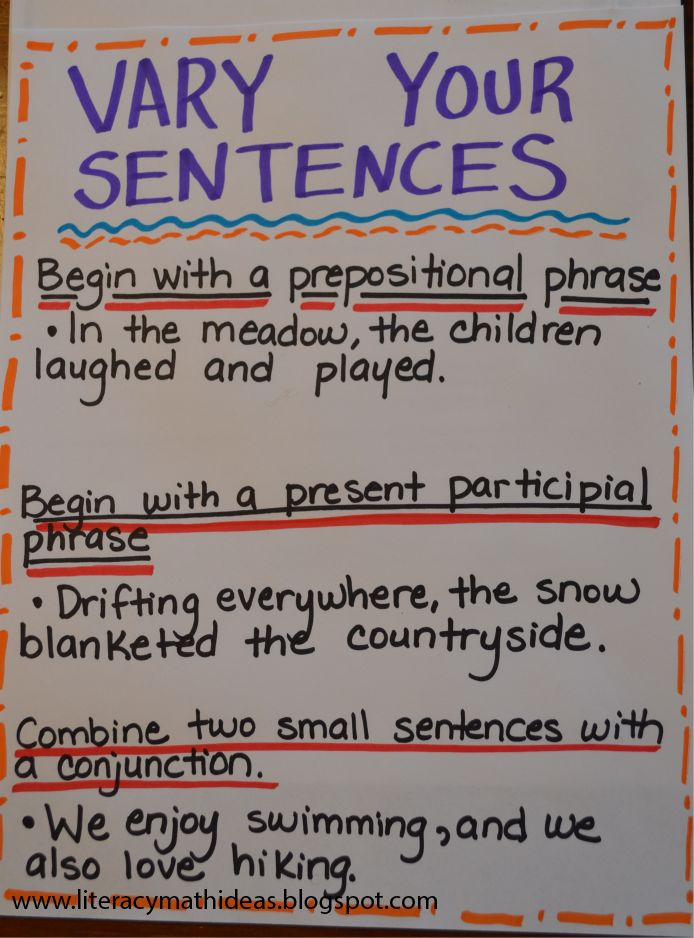 Literacy Math Ideas Vary Sentence Structure Writing Lessons 