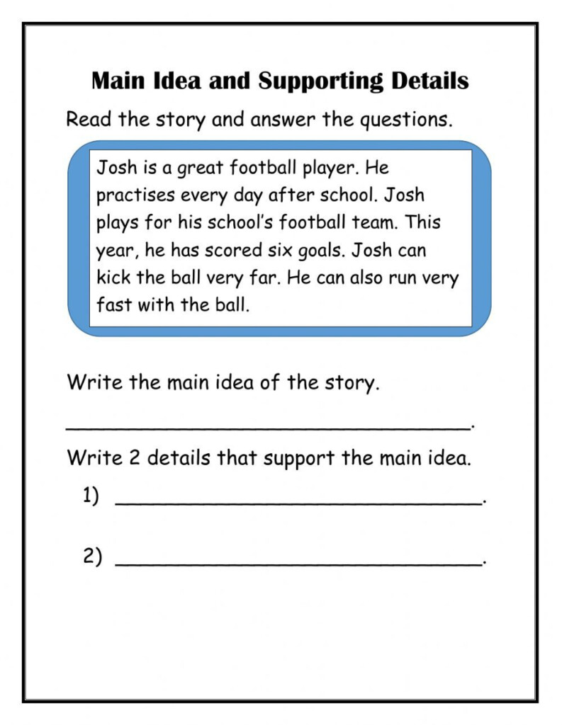 Main Idea With Supporting Details Worksheet Main Idea Worksheet 