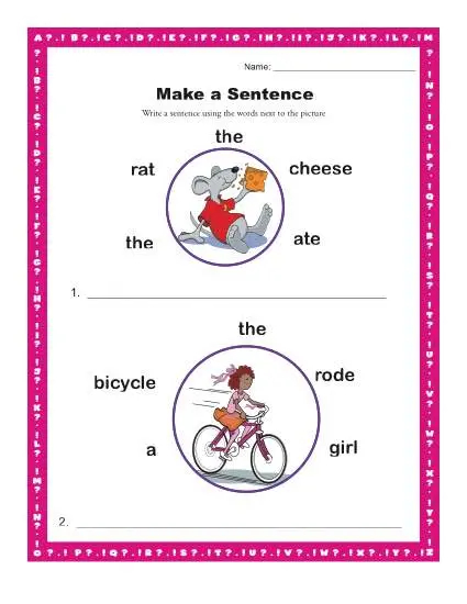 Make A Sentence Kindergarten And 1st Grade Sentence Worksheets