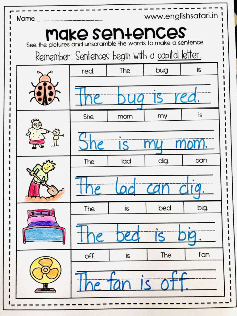 Make Sentences Kindergarten FREE Www englishsafari in Writing 