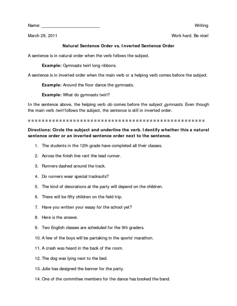  Natural And Inverted Sentences Worksheet Free Download Gambr co