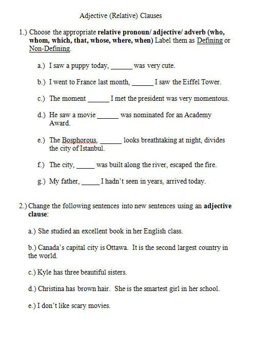 Noun Clause Worksheet