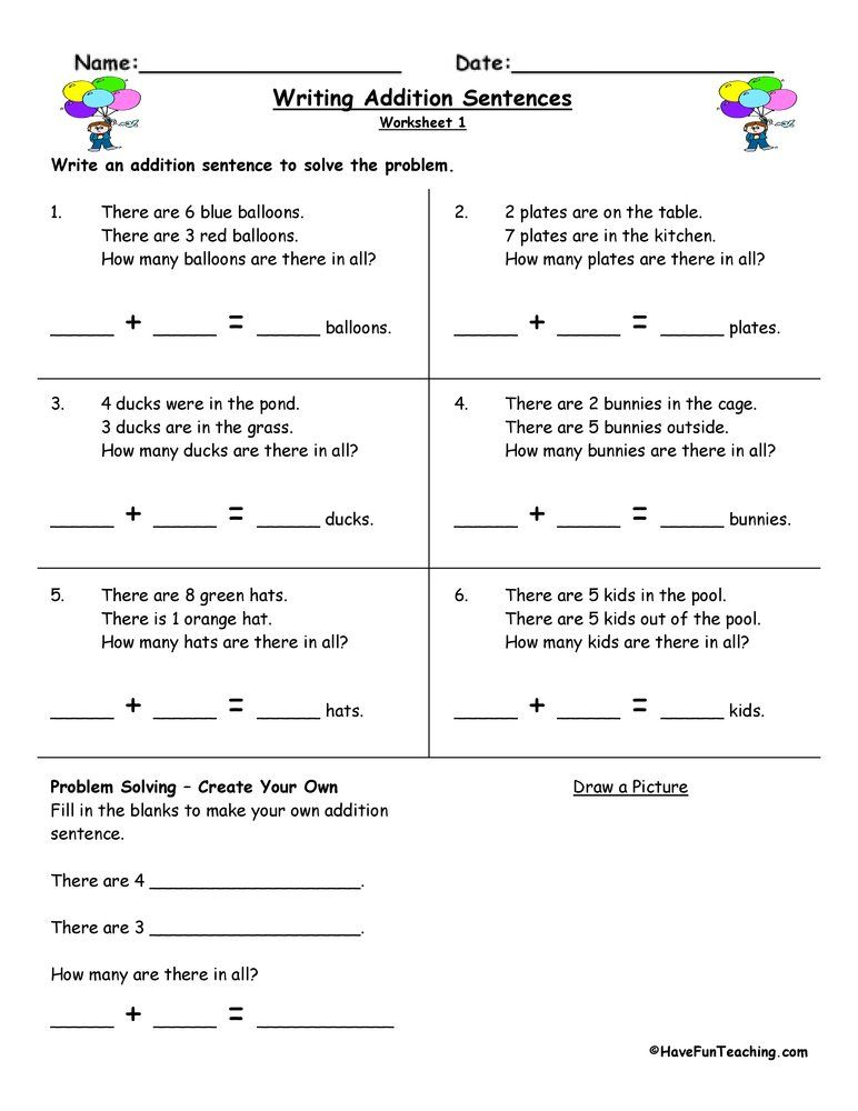 Open Sentences Math Worksheet