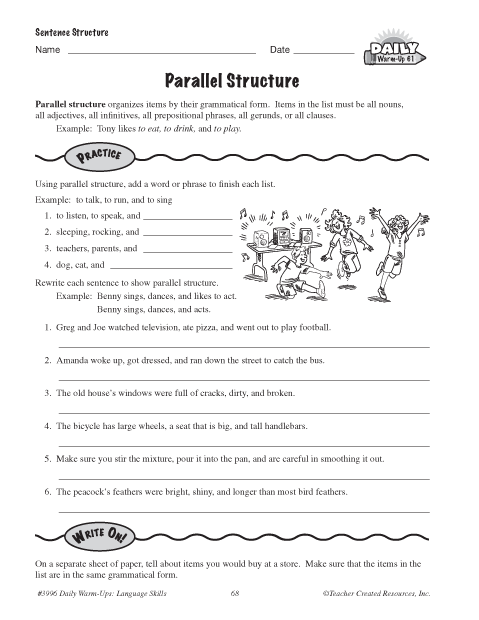 Parallel Sentence Structure Worksheet