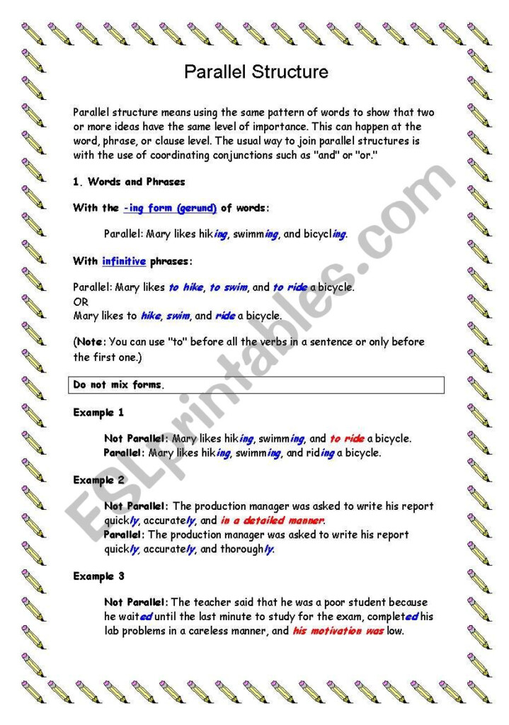 Parallel Structure Worksheet