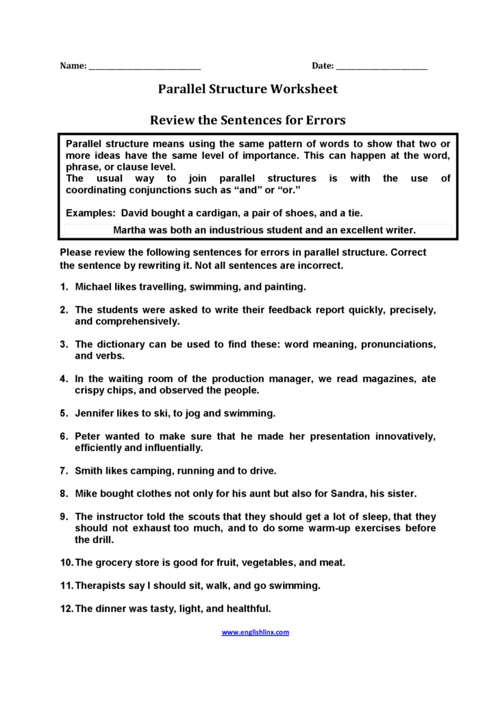 Parallel Structure Worksheets