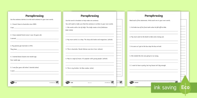 Paraphrasing Exercises With Answers PDF Primary Worksheets