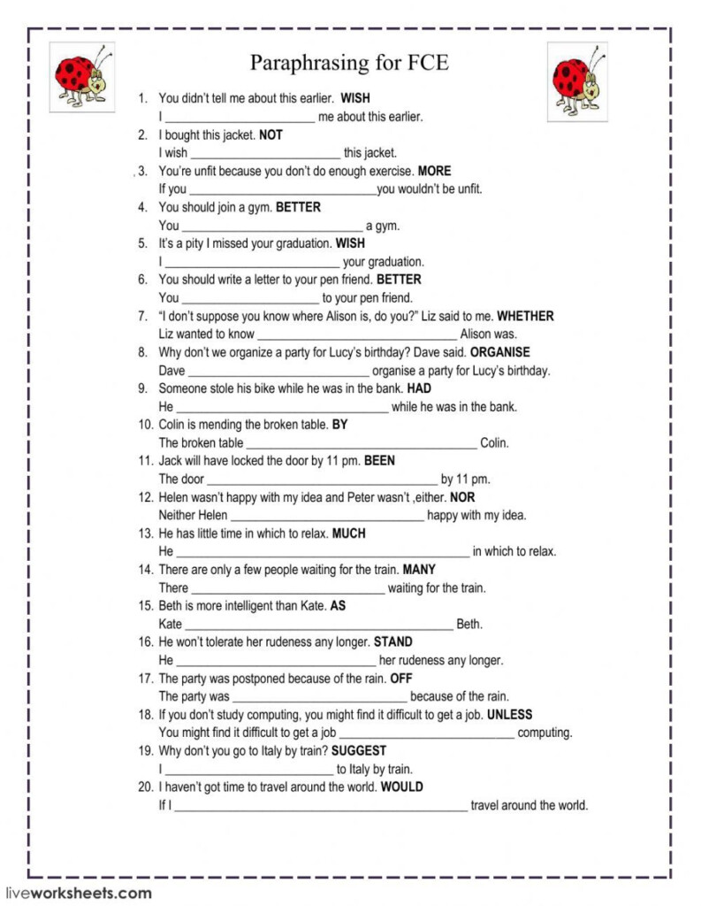 Paraphrasing Worksheet With Answers