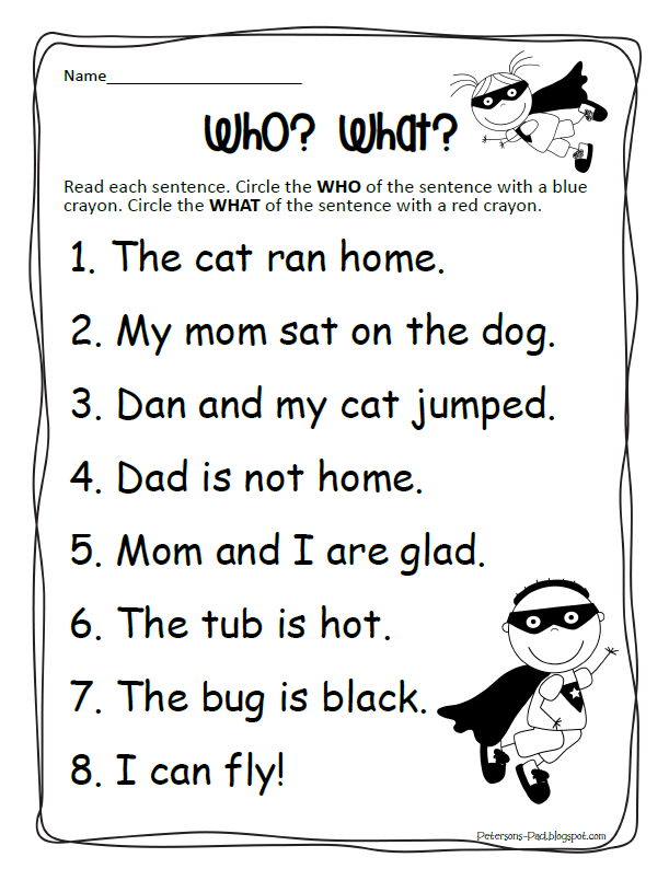 Parts Of A Sentence Worksheet