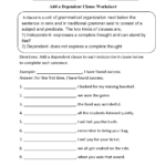 Parts Of A Sentence Worksheets Clause Worksheets Dependent Clause