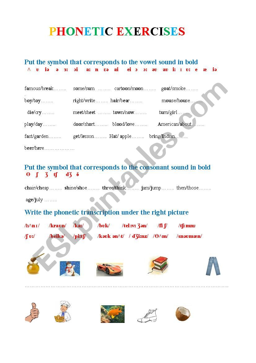 Phonetic Exercises ESL Worksheet By MChappell