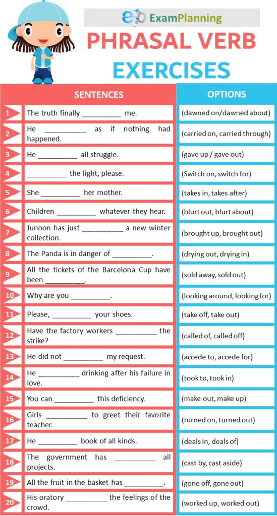 Phrasal Verbs Exercises With Answers Cursos De Ingl s Santa Marta 