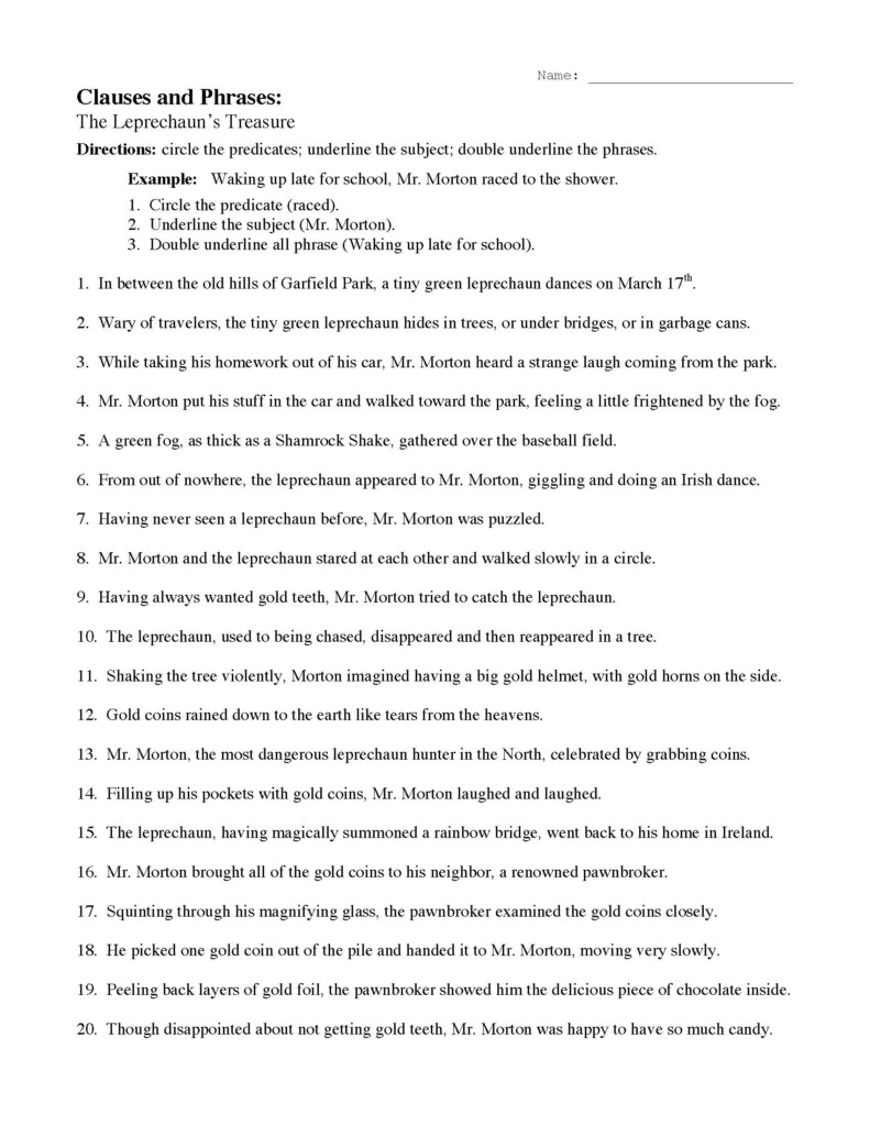 Phrase And Clause Worksheet