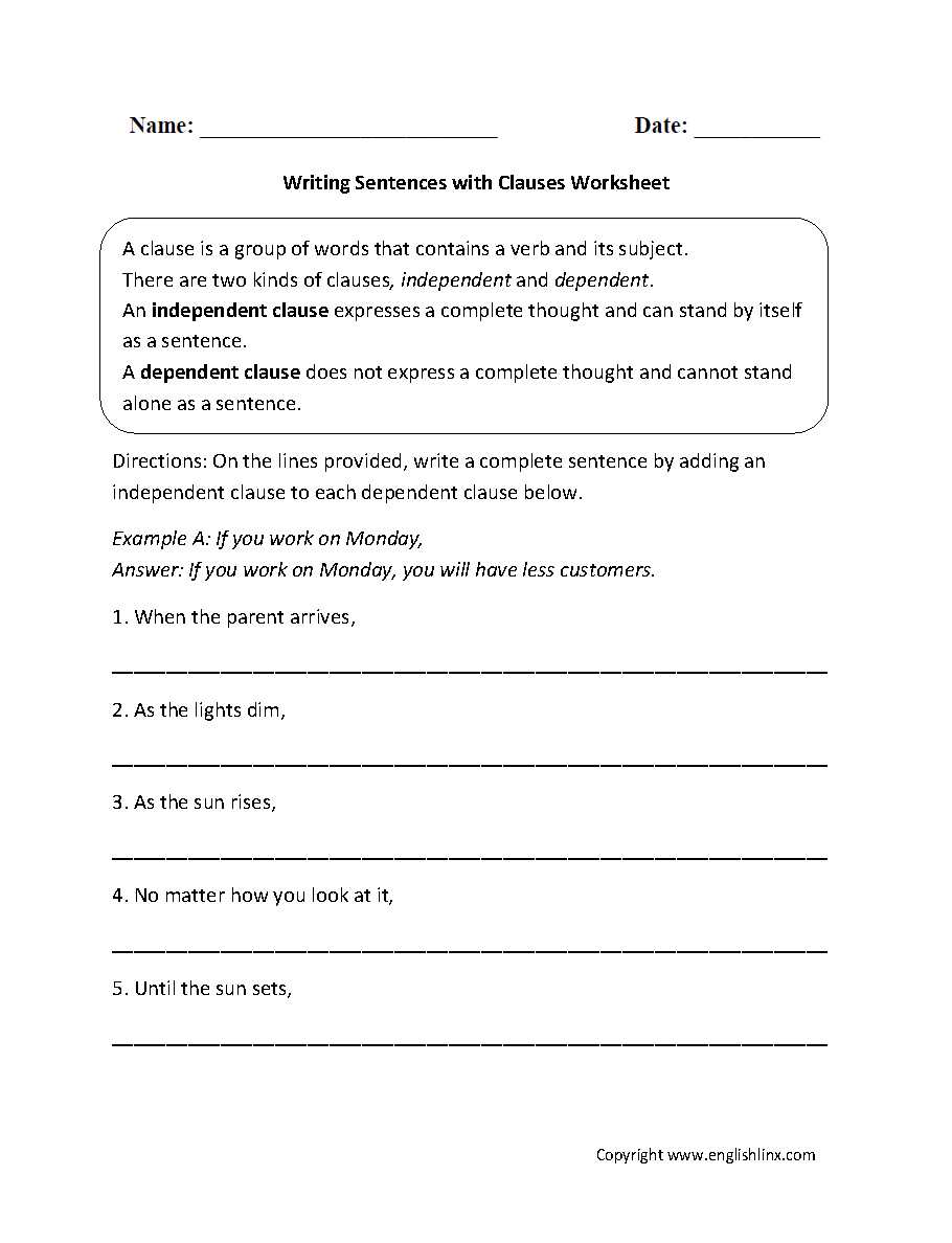 Phrases And Clauses Worksheet With Answers