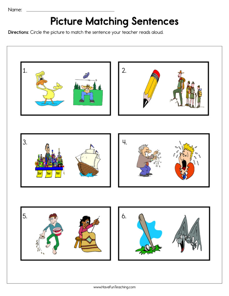 Picture Matching Sentences Worksheet By Teach Simple