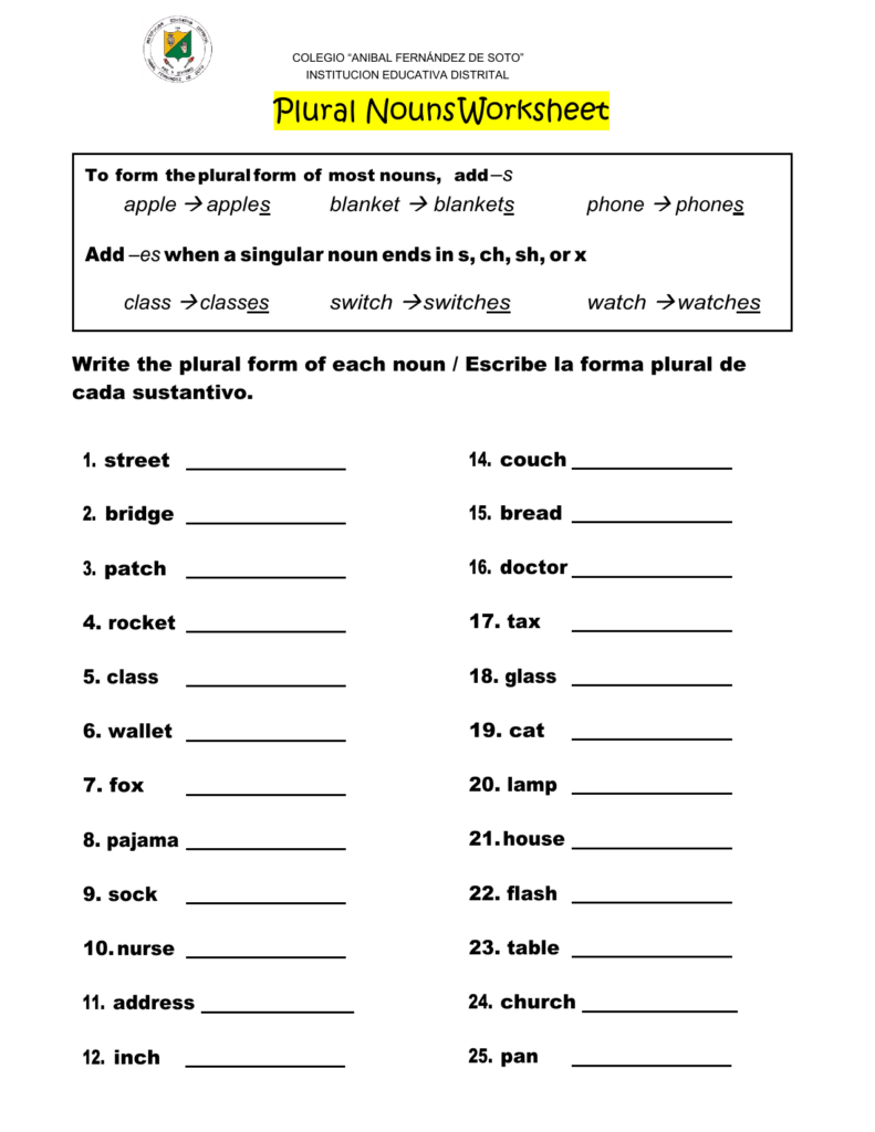 Plural Nouns First Grade Worksheet