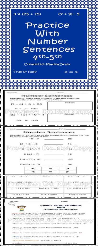 Practice With Number Sentences For 4th 5th Graders Teaching Math 