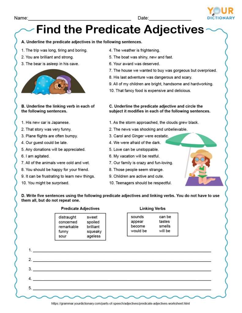 Predicate Adjectives Worksheet