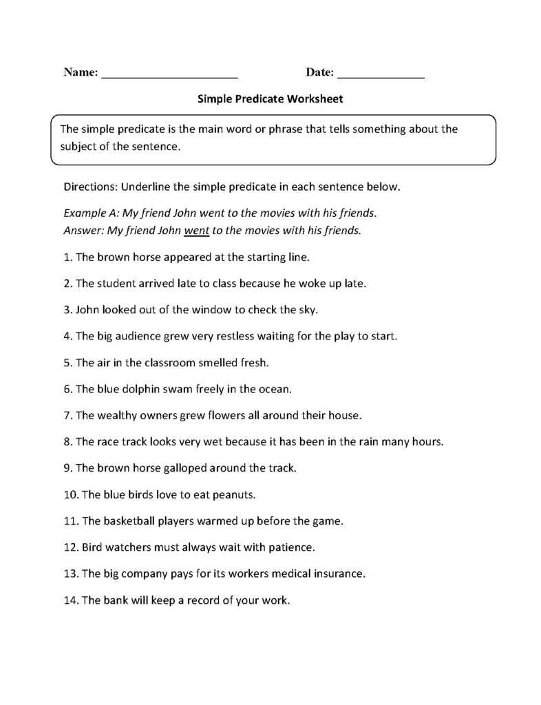 Predicate Noun Worksheets With Answers