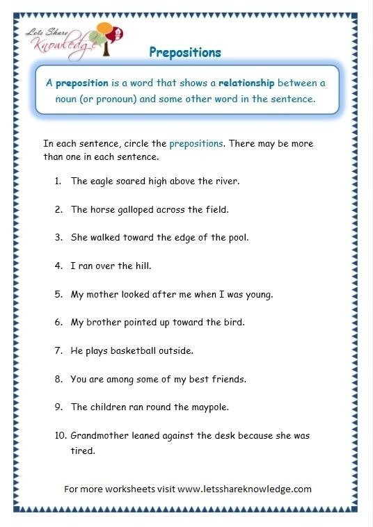 Prepositional Phrase Worksheet With Answers