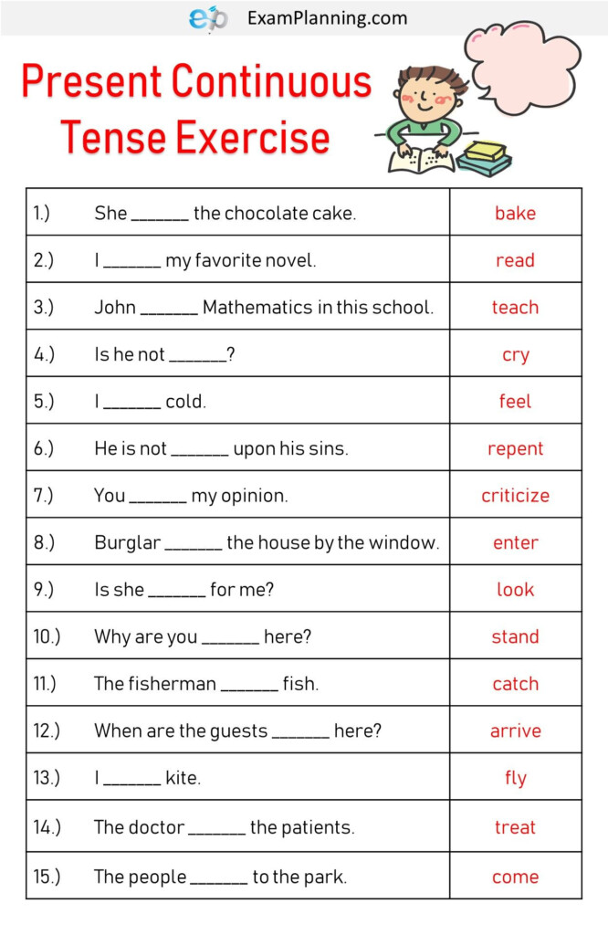 Present Continuous Tense Exercises English Grammar For Kids Grammar 