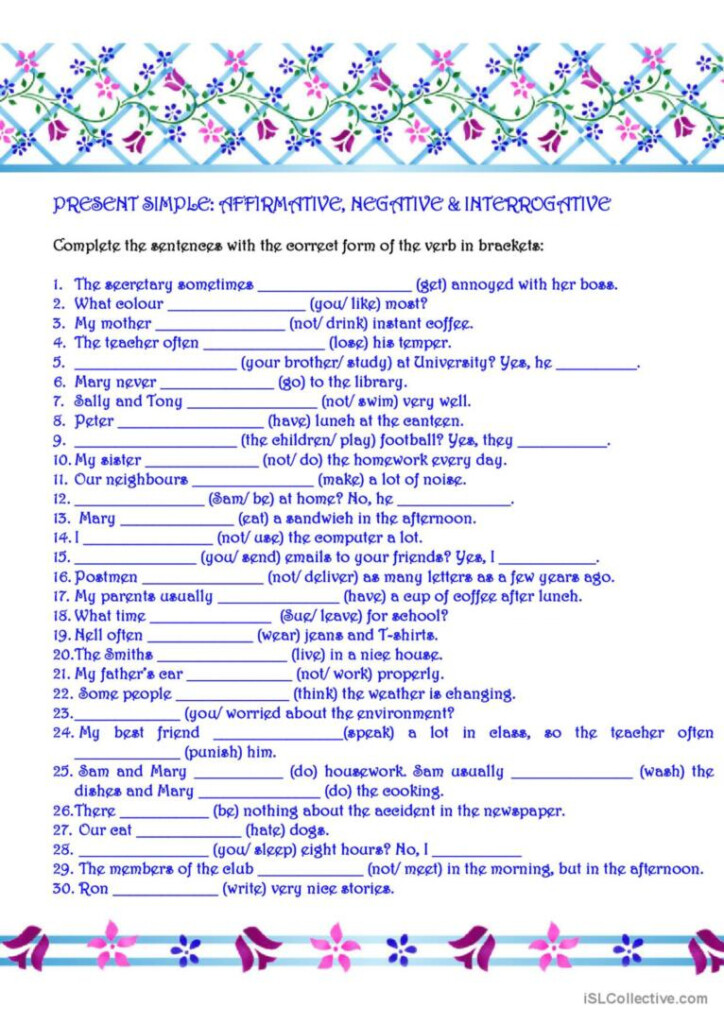 PRESENT SIMPLE AFFIRMATIVE NEGATIV English ESL Worksheets Pdf Doc