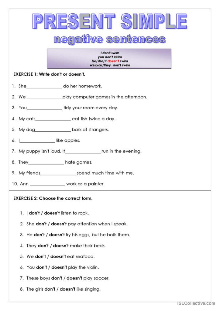 Present Simple Negative Sentences English ESL Worksheets Pdf Doc