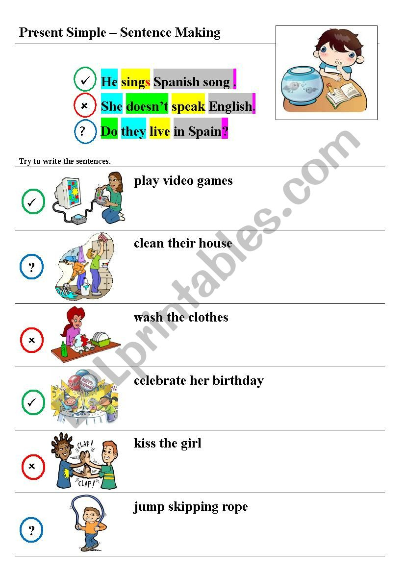 Present Simple Sentence Making Exercise ESL Worksheet By Soniainmadrid