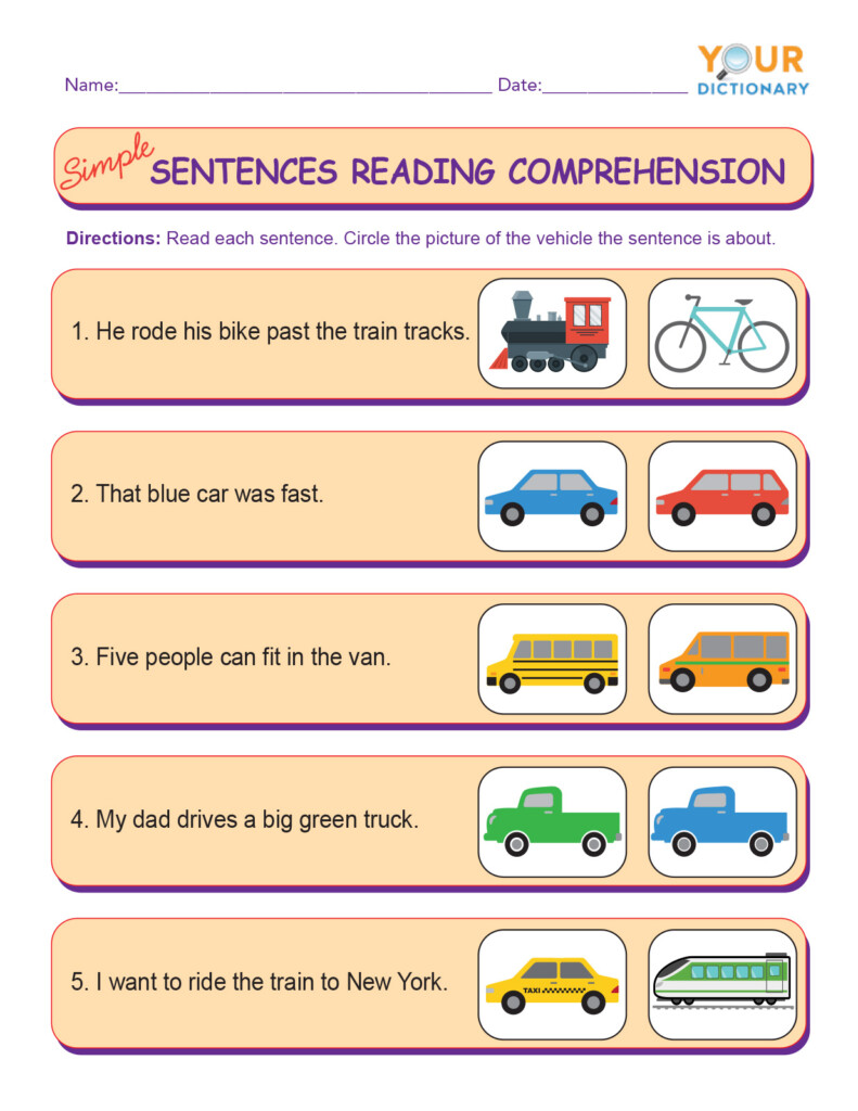 Printable Kindergarten Reading Comprehension Worksheets