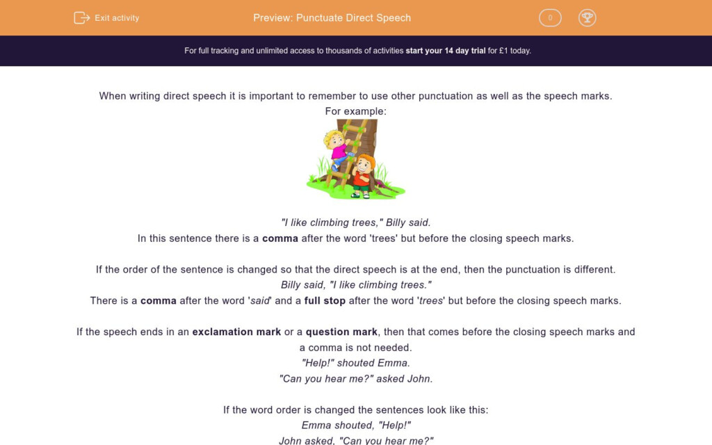 Punctuate Direct Speech Worksheet EdPlace