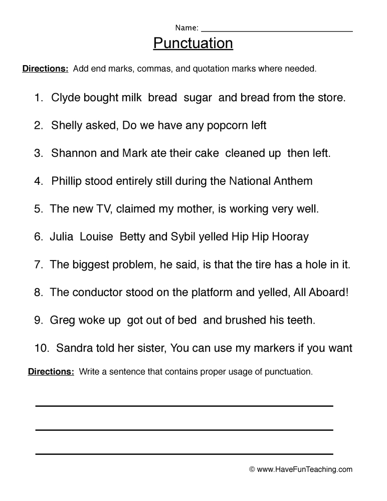 Punctuation Review Worksheet Have Fun Teaching
