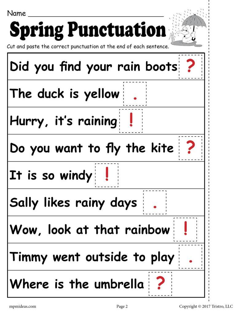 Punctuation Worksheet 1st Grade
