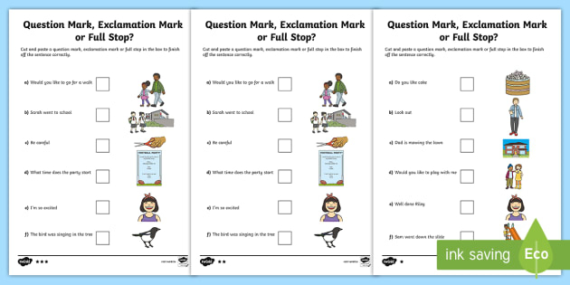 Question Mark Full Stop Or Exclamation Mark Differentiated Worksheet