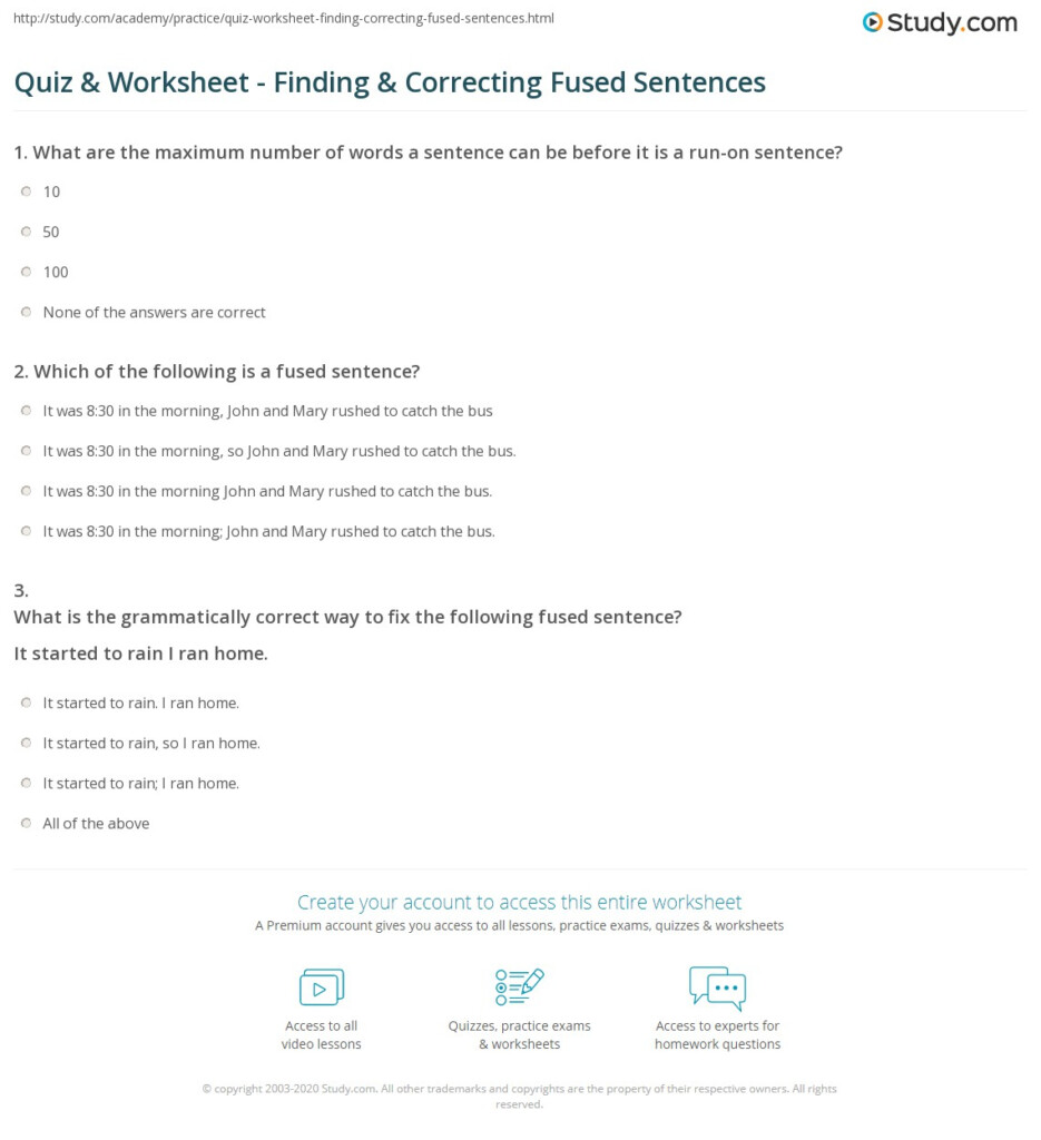 Quiz Worksheet Finding Correcting Fused Sentences Study