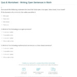 Quiz Worksheet Writing Open Sentences In Math Study