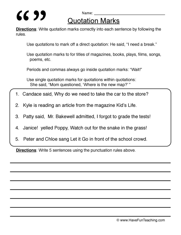 Quotation Marks Punctuation Worksheet By Teach Simple
