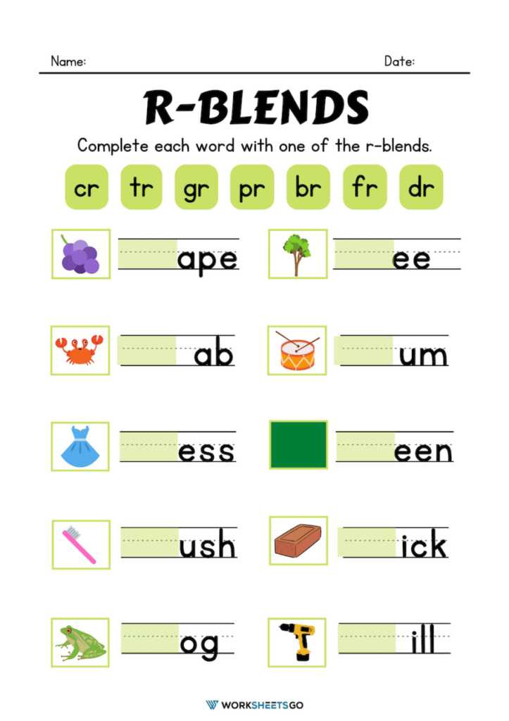 R Blends Worksheets WorksheetsGO