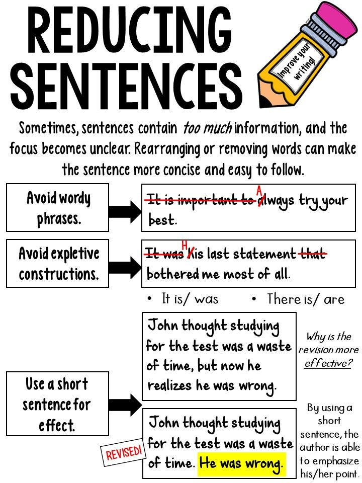 Reducing Sentences Anchor Chart Teaching Writing Writing Lessons